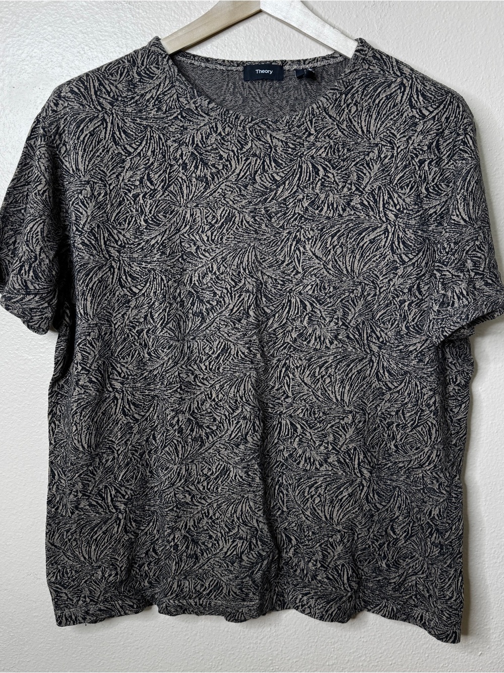Theory Shirt Mens XL Jacquard Palm Crewneck Short Sleeve Minimalist Casual - Picture 1 of 6
